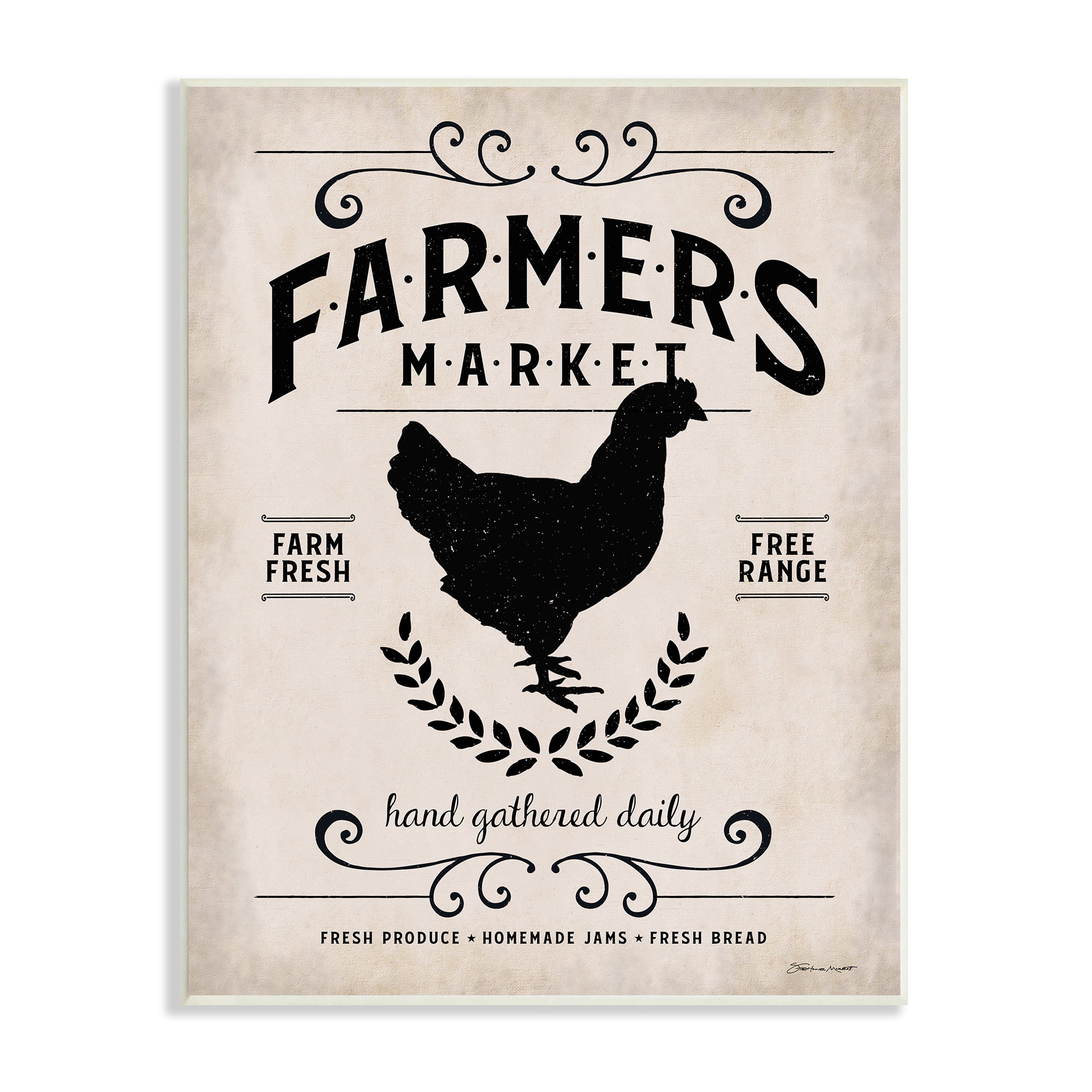 Stupell Industries Farmers Market Rooster Animal Rustic Textured Word Design, 13 x 19,Design by Stephanie Workman Marrott