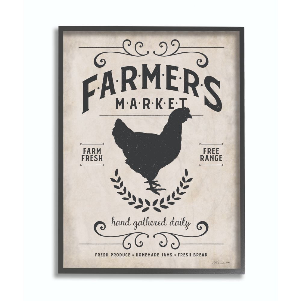 Stupell Industries Farmers Market Rooster Animal Rustic Textured Word Design Framed Giclee Texturized Art by Stephanie Workman Marrott