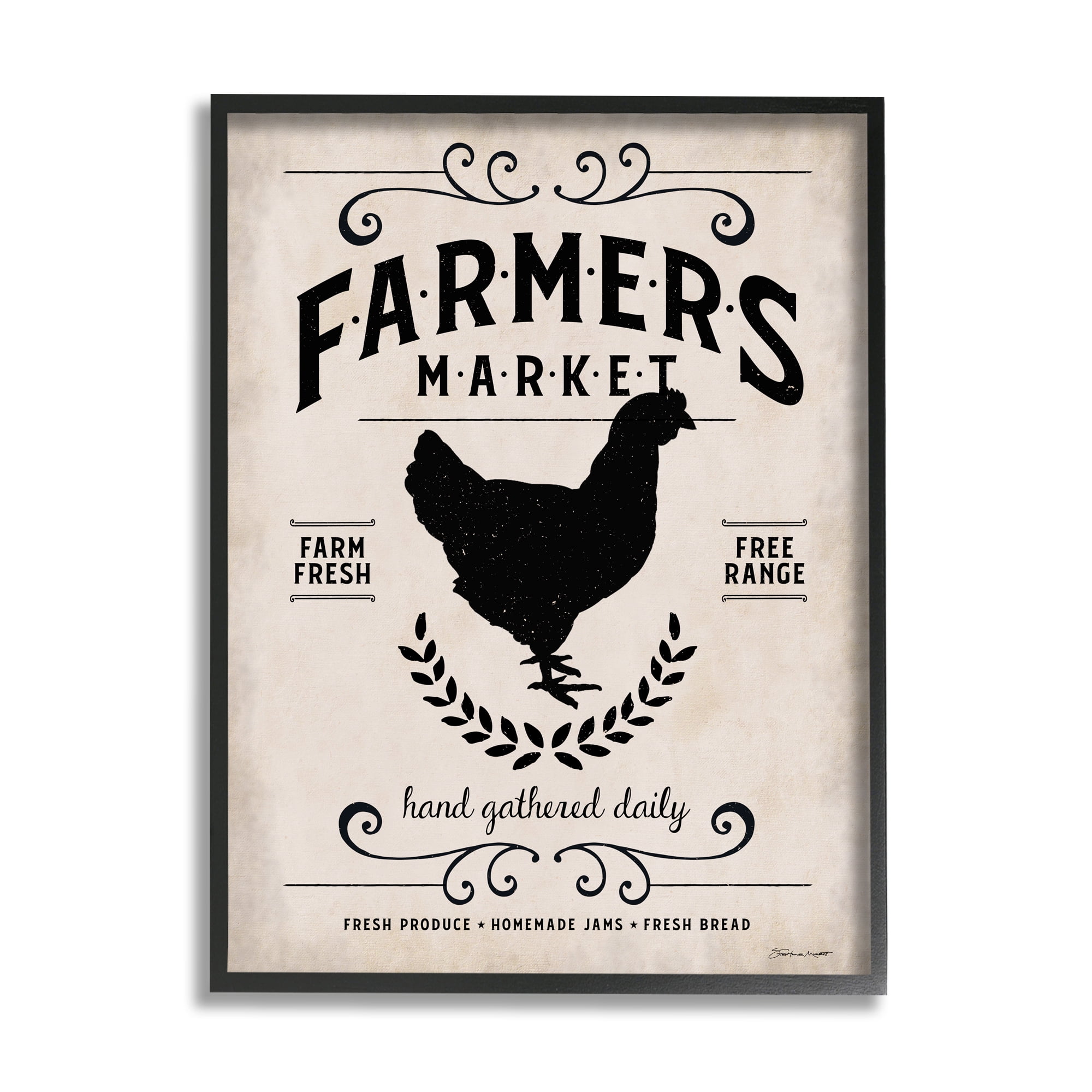 Stupell Industries Farmers Market Rooster Animal Rustic Textured Word Design Framed Giclee Texturized Art by Stephanie Workman Marrott