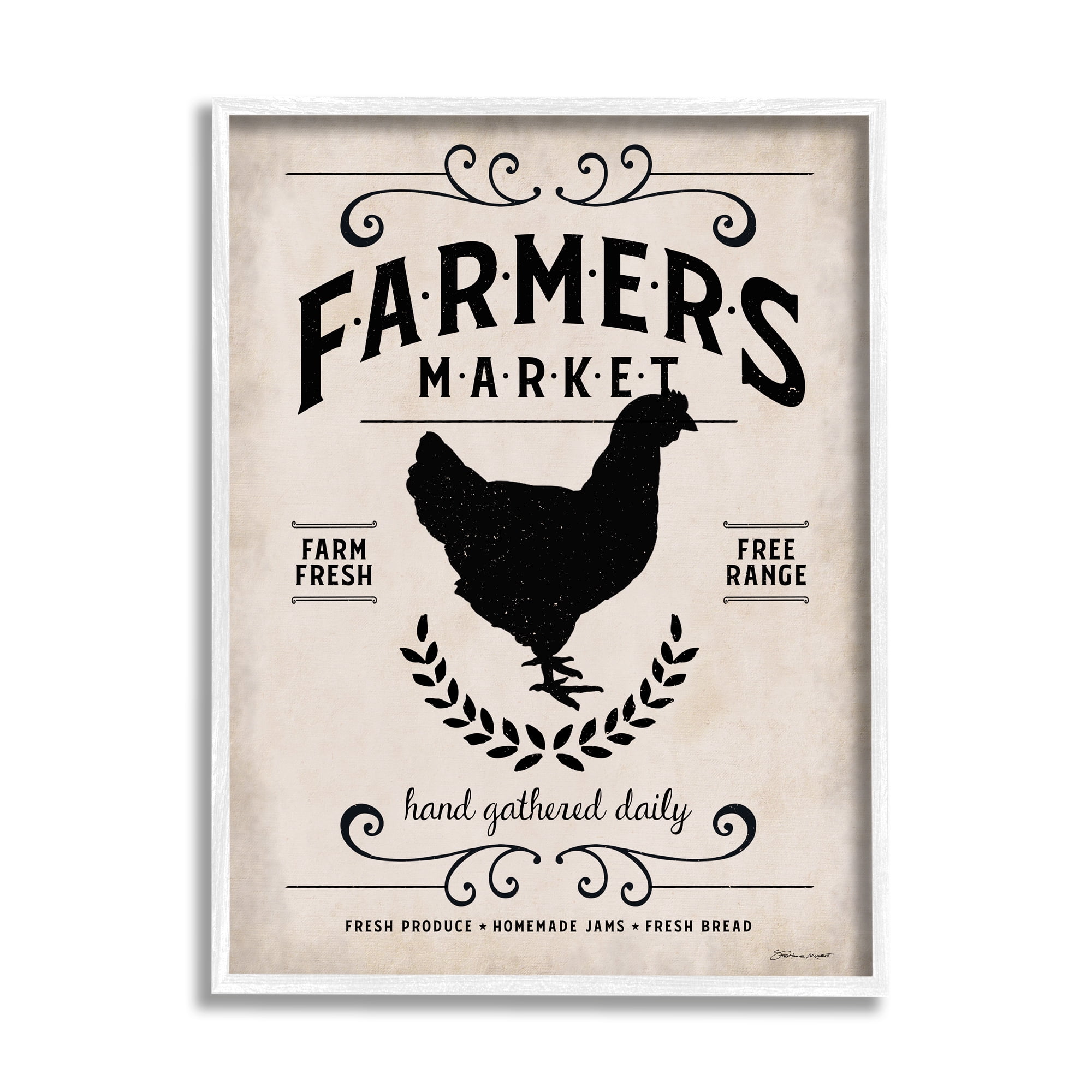 Stupell Industries Farmers Market Rooster Animal Rustic Textured Word Design Graphic Art White Framed Art Print Wall Art, 11x14, by Stephanie Workman Marrott