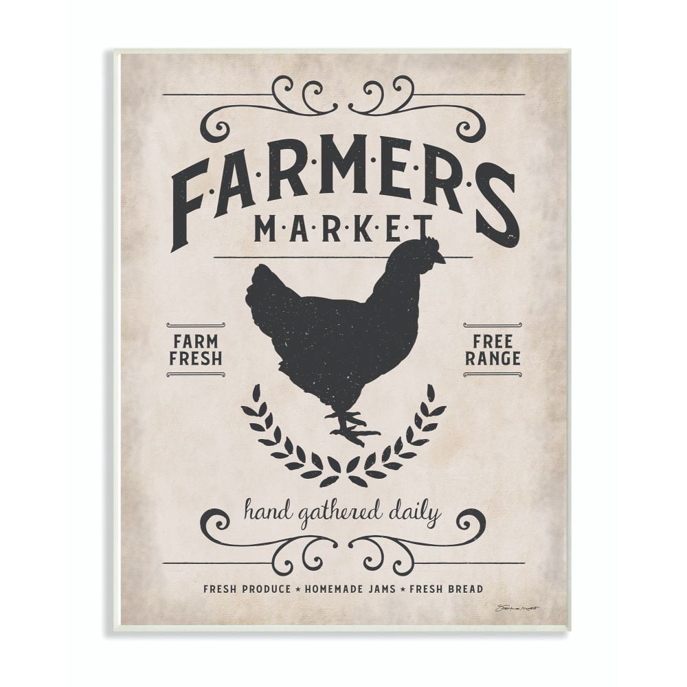Stupell Industries Farmers Market Rooster Animal Rustic Textured Word Design Wall Plaque Art by Stephanie Workman Marrott