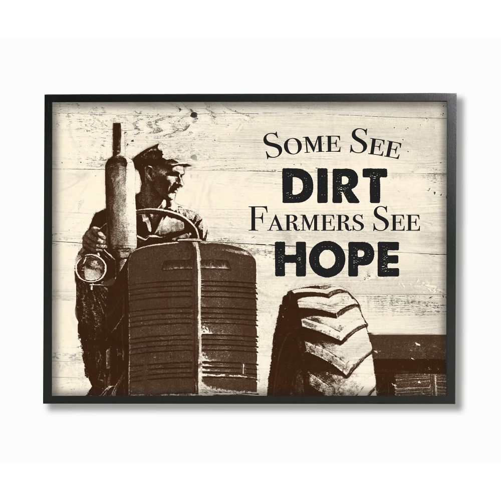 Stupell Industries Farmers See Hope Rustic Wood Texture Word Design Framed Wall Art by The Saturday Evening Post, 16" x 20", Black Framed