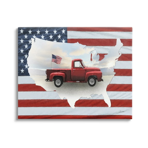 Stupell Industries Farmhouse American Flag Transportation Painting Gallery Wrapped Canvas Print Wall Art, 48 x 36