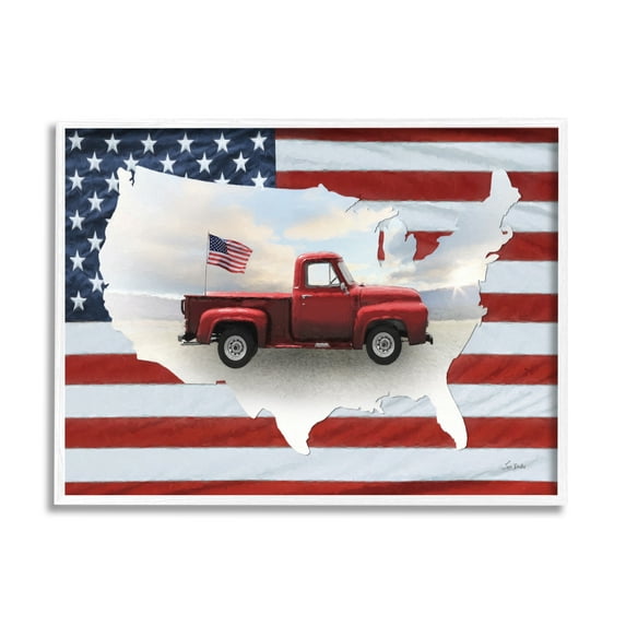 Stupell Industries Farmhouse American Flag Transportation Painting White Framed Art Print Wall Art, 30 x 24