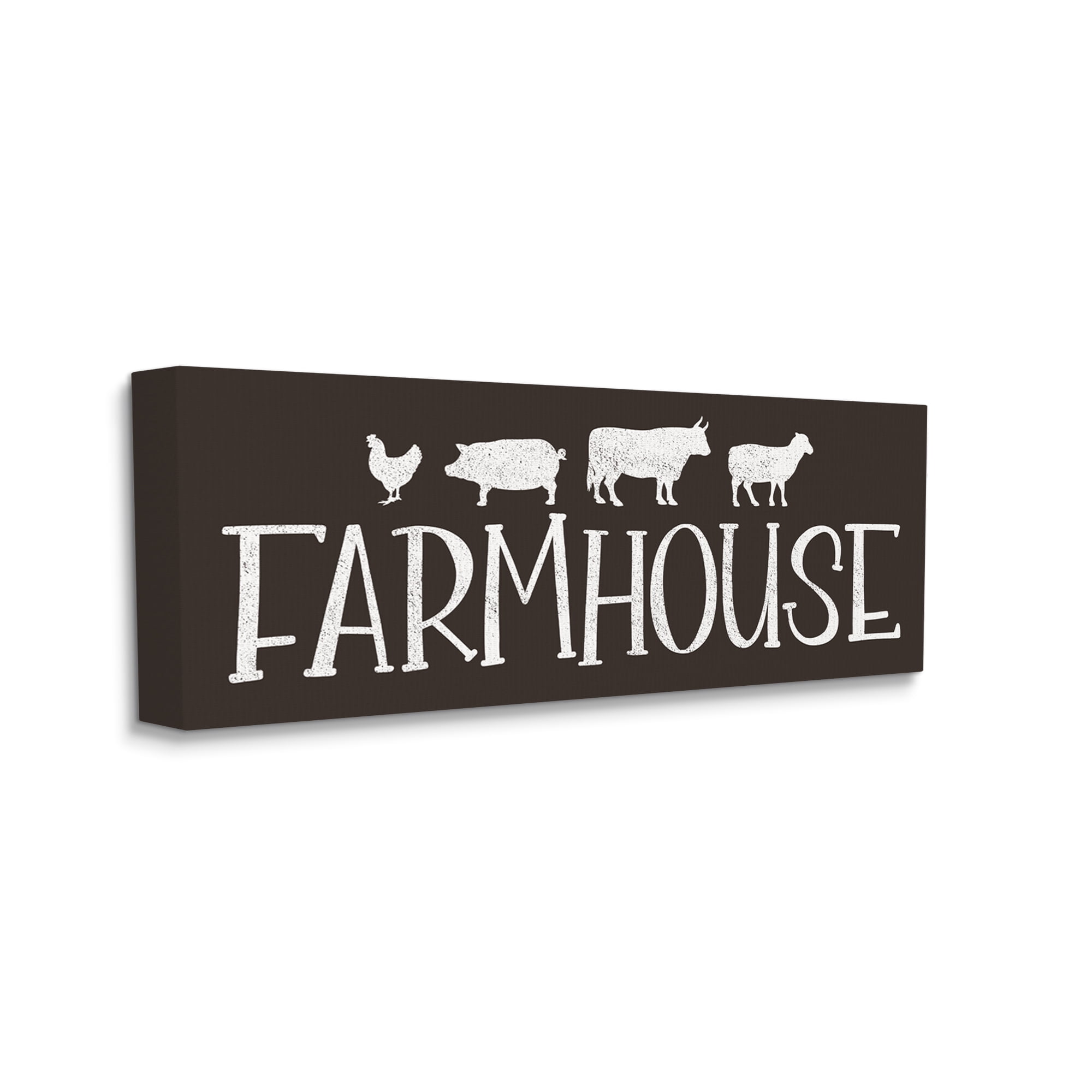 Stupell Industries Farmhouse Animals Sign Black White Pig Cow Chicken Animals & Insects Painting Gallery Wrapped Canvas Print Wall Art, 13 x 30