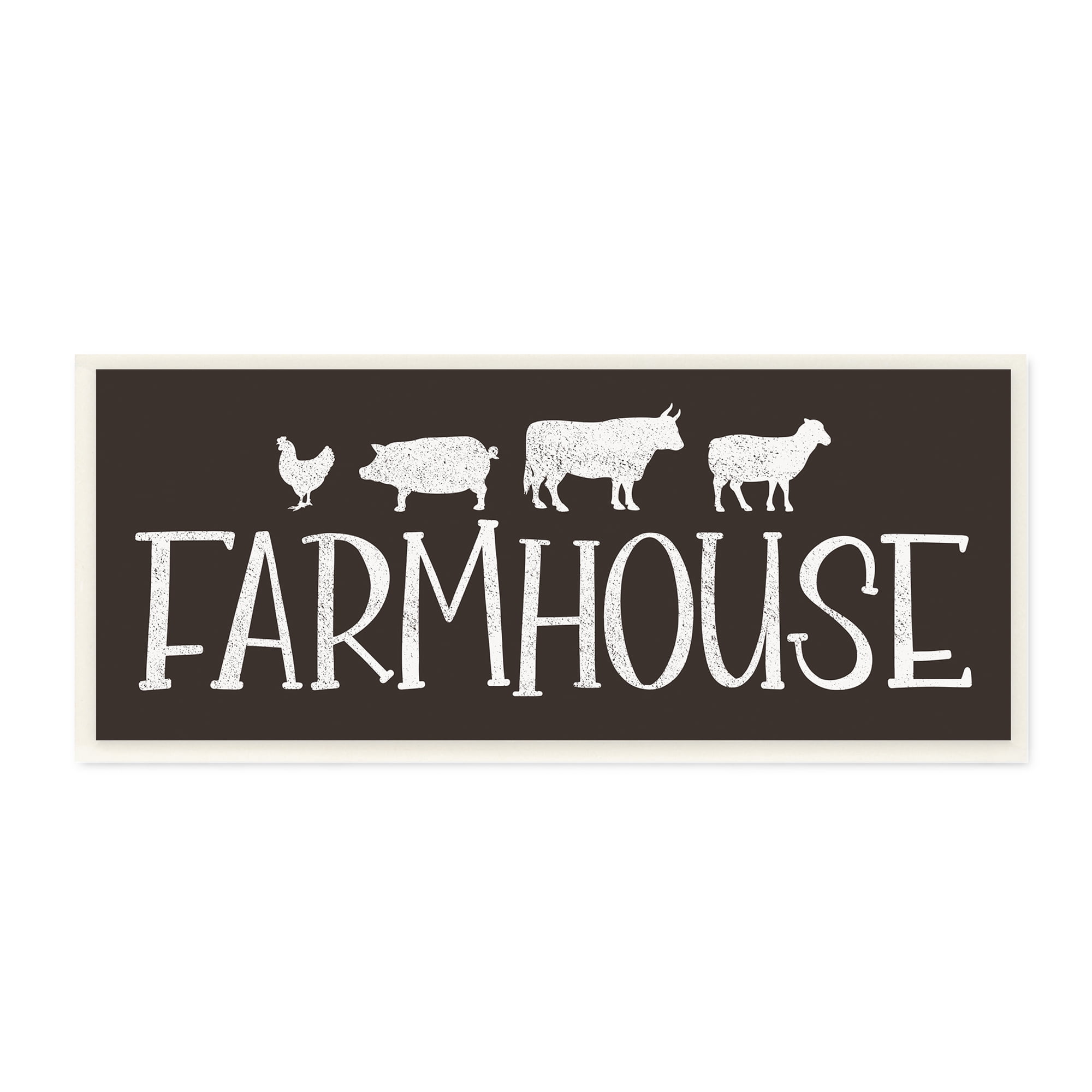 Stupell Industries Farmhouse Animals Sign Black White Pig Cow Chicken Graphic Art Unframed Art Print Wall Art, 7x17, by JJ Design House LLC