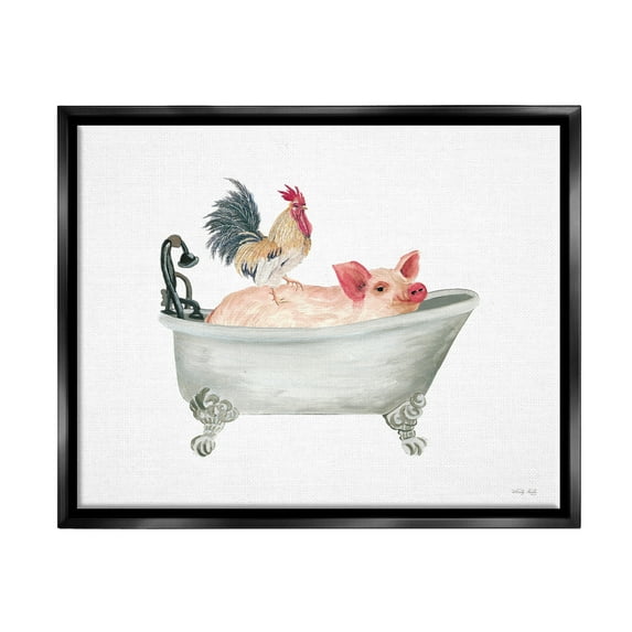 Stupell Industries Farmhouse Animals Tub Animals & Insects Painting Black Floater Framed Canvas Art Print Wall Art, 21 x 17