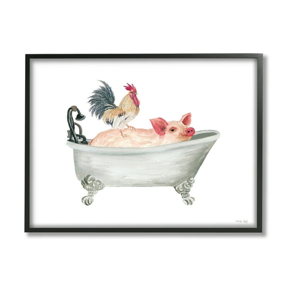 Stupell Industries Farmhouse Animals Tub Animals & Insects Painting Black Framed Art Print Wall Art, 14 x 11