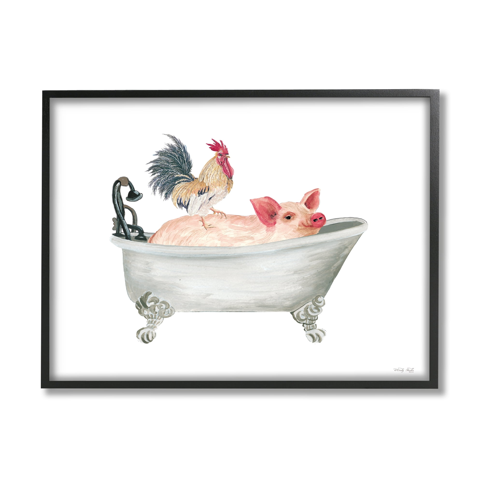 Stupell Industries Farmhouse Animals Tub Animals & Insects Painting Black Framed Art Print Wall Art, 20 x 16