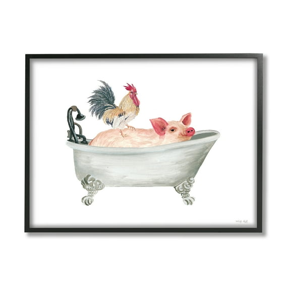 Stupell Industries Farmhouse Animals Tub Animals & Insects Painting Black Framed Art Print Wall Art, 30 x 24