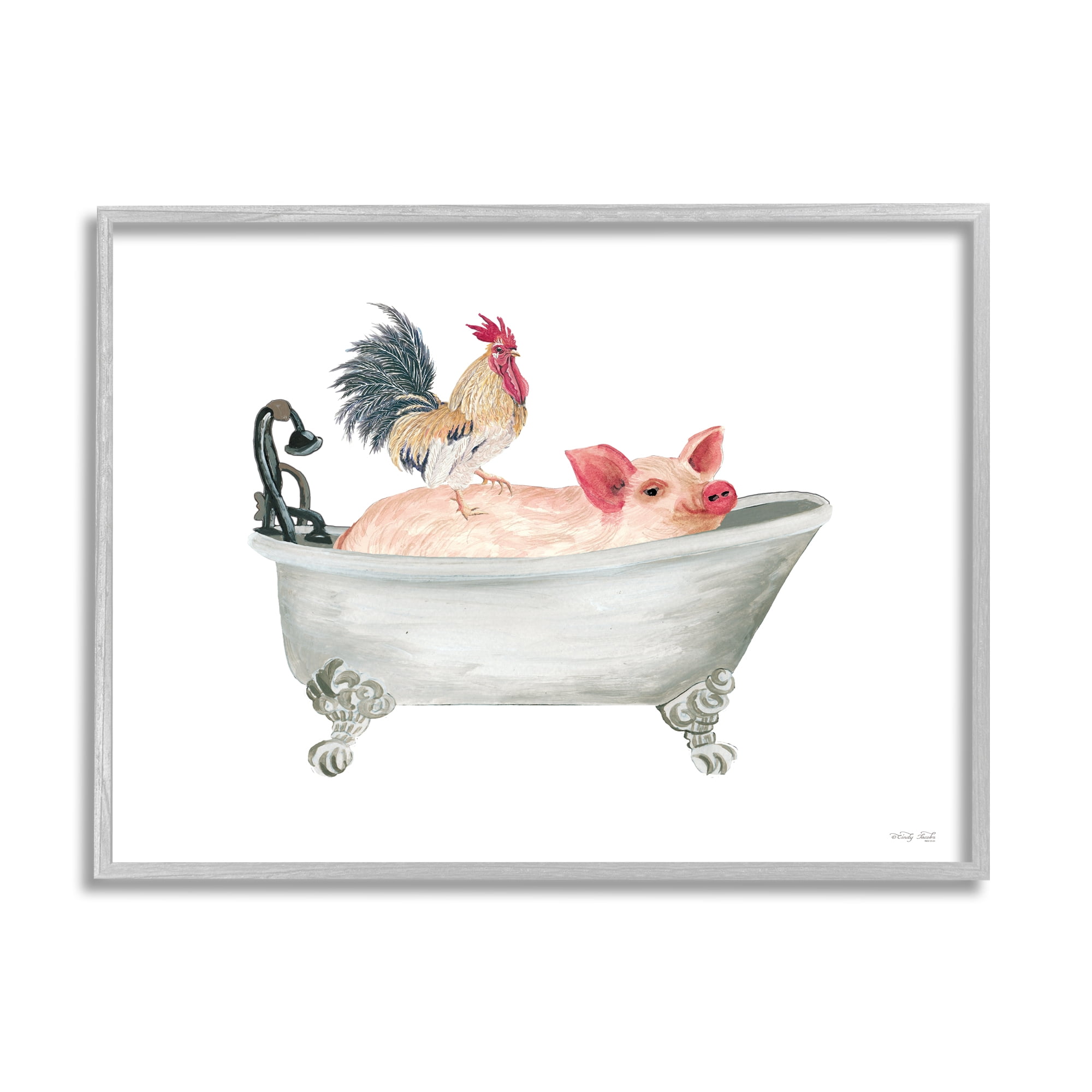 Stupell Industries Farmhouse Animals Tub Animals & Insects Painting Gray Framed Art Print Wall Art, 30 x 24