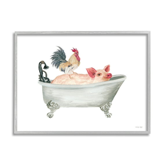 Stupell Industries Farmhouse Animals Tub Animals & Insects Painting Gray Framed Art Print Wall Art, 30 x 24