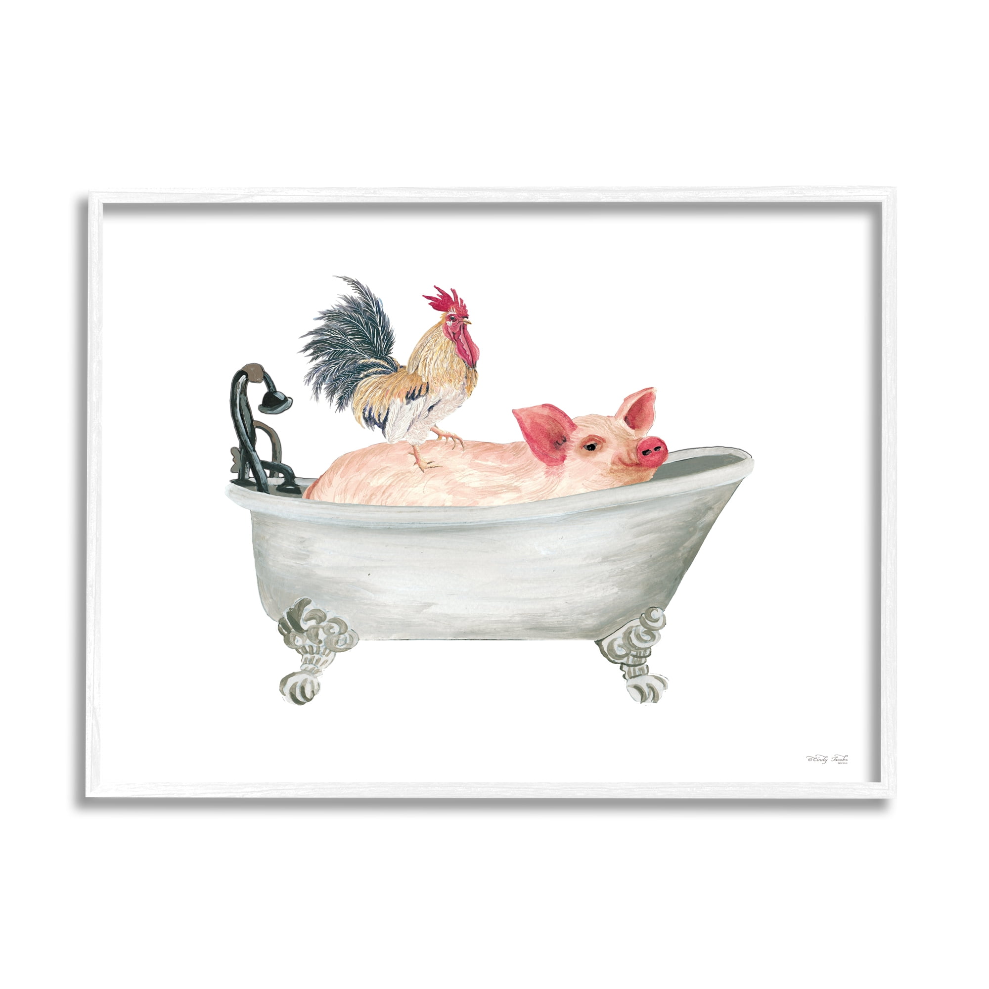Stupell Industries Farmhouse Animals Tub Animals & Insects Painting White Framed Art Print Wall Art, 30 x 24