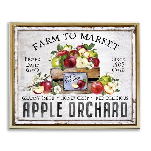 Stupell Industries Farmhouse Farmhouse Apple Orchard Gold Floating Frame Canvas Art, 21 x 17, by Creatif Belle