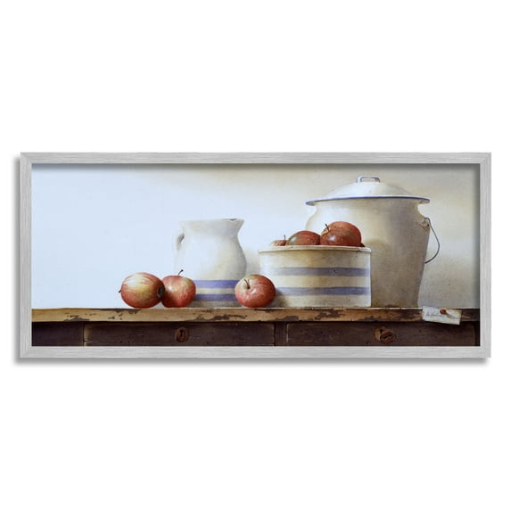 Stupell Industries Farmhouse Apples Still Life Food & Beverage Painting Gray Framed Art Print Wall Art, 24 x 10