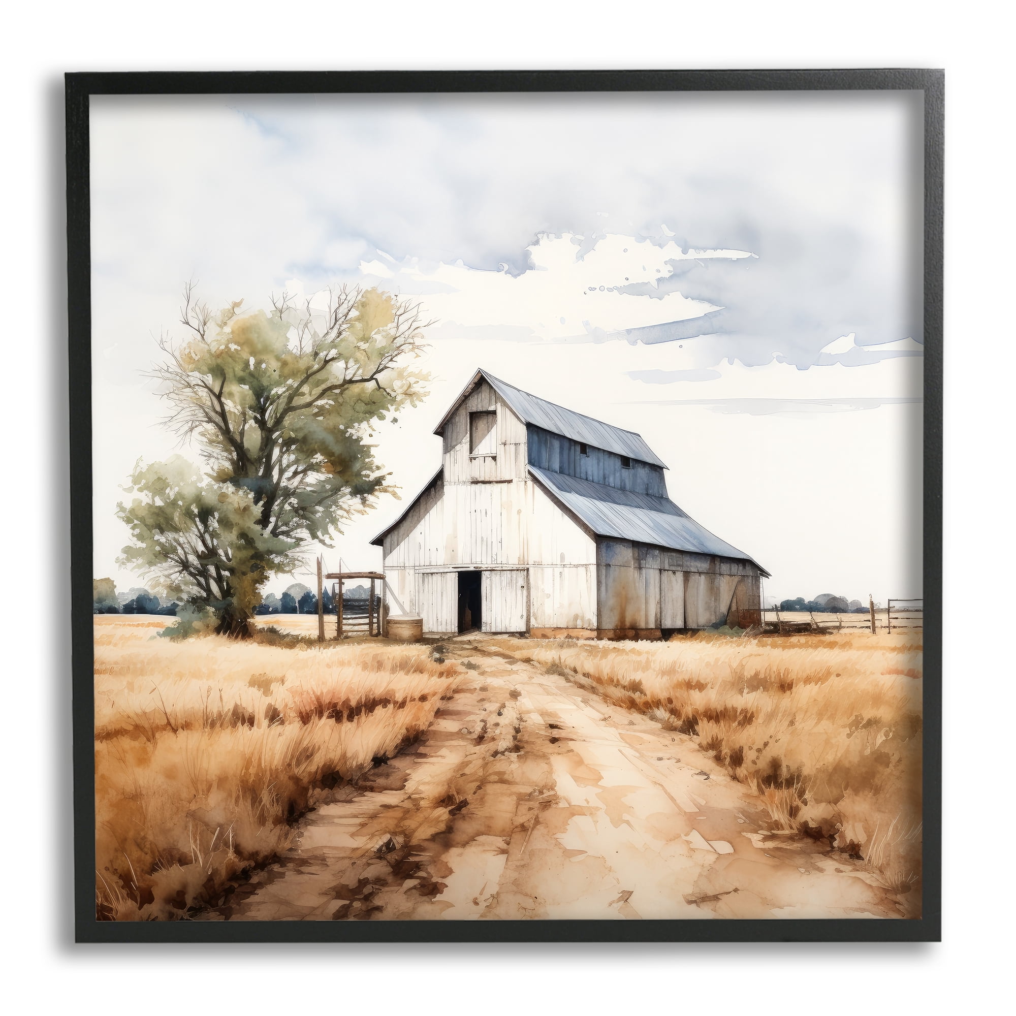 Stupell Industries Farmhouse Barn Landscape Landscape Painting Black Framed Art Print Wall Art, 17 x 17