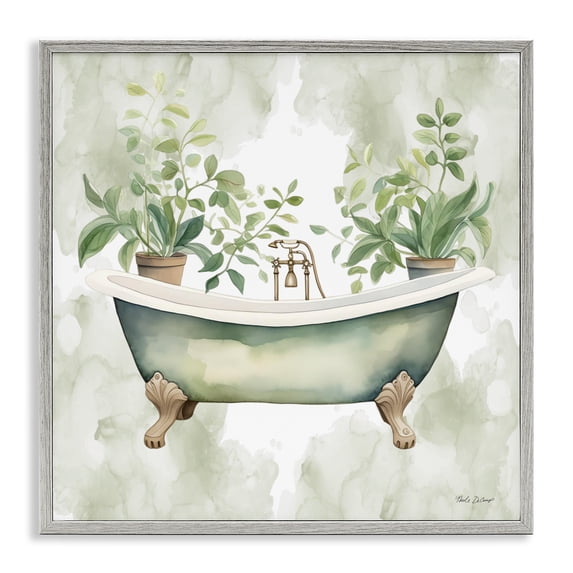 Stupell Industries Farmhouse Bath Oasis with Greenery Gray Framed Giclee Art, 12 x 12, by Nicole DeCamp