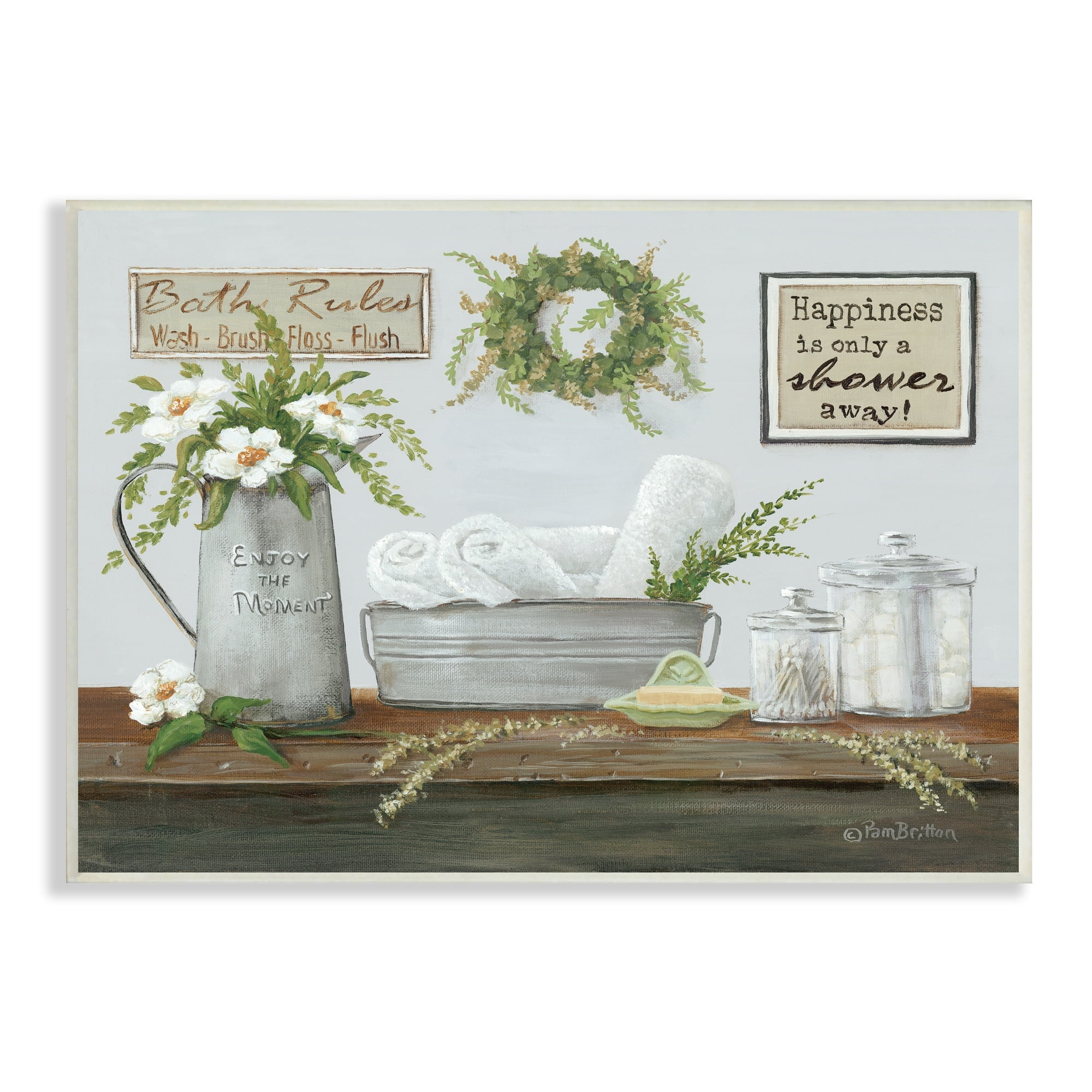 Stupell Industries Farmhouse Bathroom Counter Still Life Motivational Phrases, 15 x 10,Design by Pam Britton