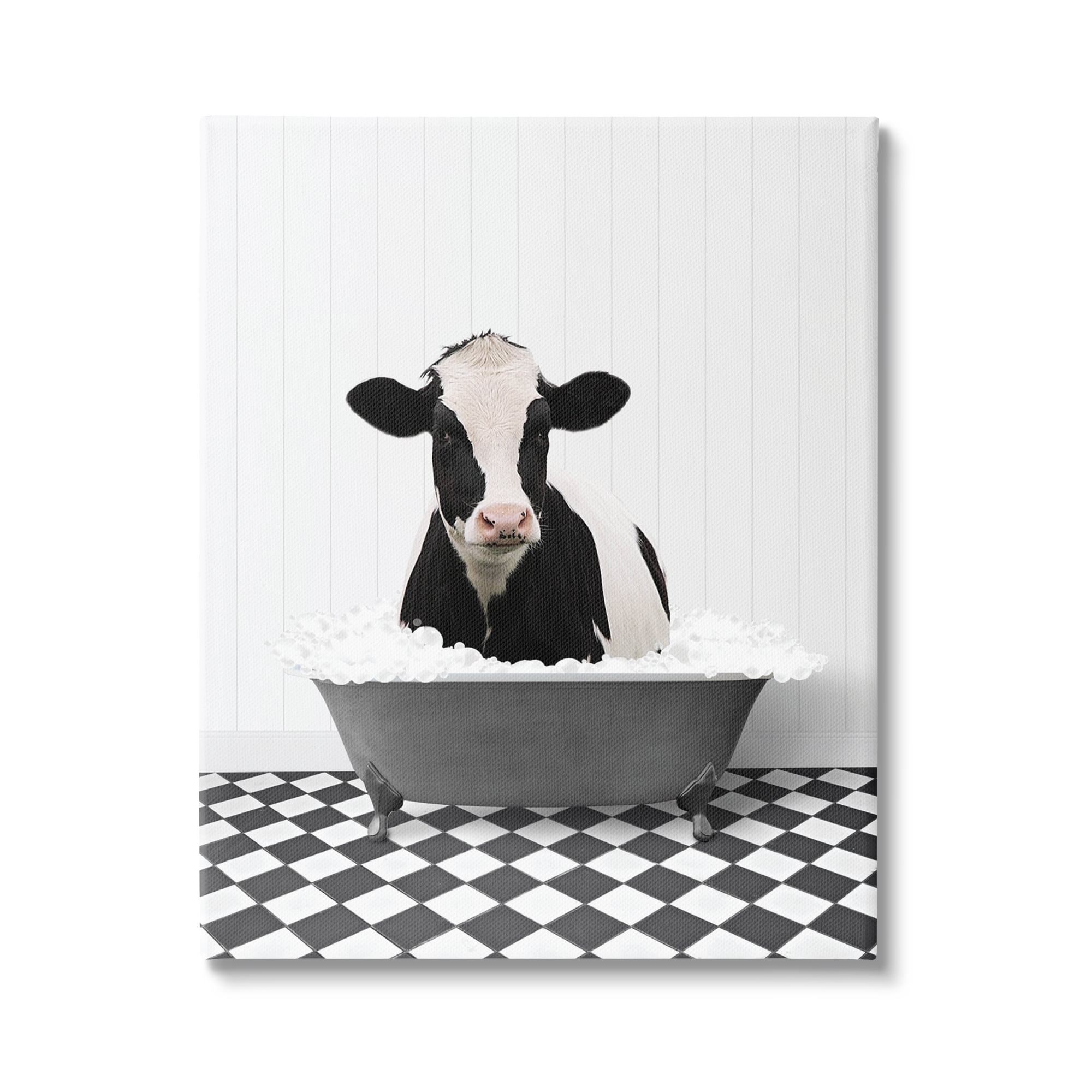 Farmhouse Black and White Cow in Bathtub Canvas Wall Art, 16 x 20