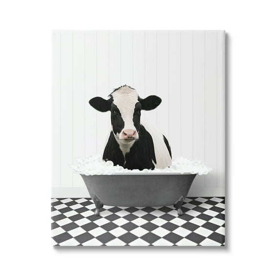 Stupell Industries Farmhouse Bathroom Cow Animals & Insects Painting Gallery Wrapped Canvas Print Wall Art, 30 x 40