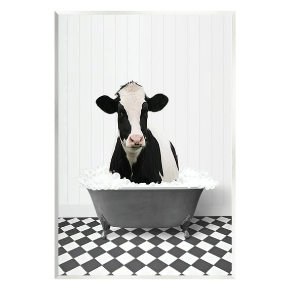 Stupell Industries Farmhouse Bathroom Cow Animals & Insects Painting Unframed Art Print Wall Art, 10 x 15