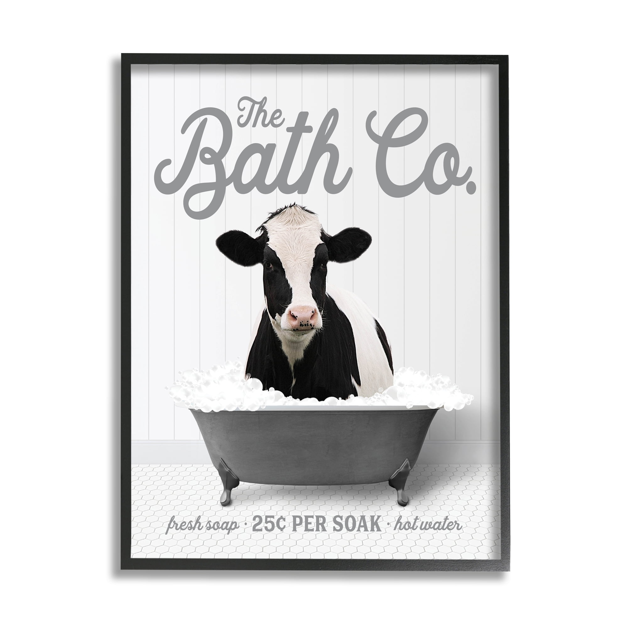 Stupell Industries Farmhouse Bathtub Bubbles Animals & Insects Painting Black Framed Art Print Wall Art, 24 x 30