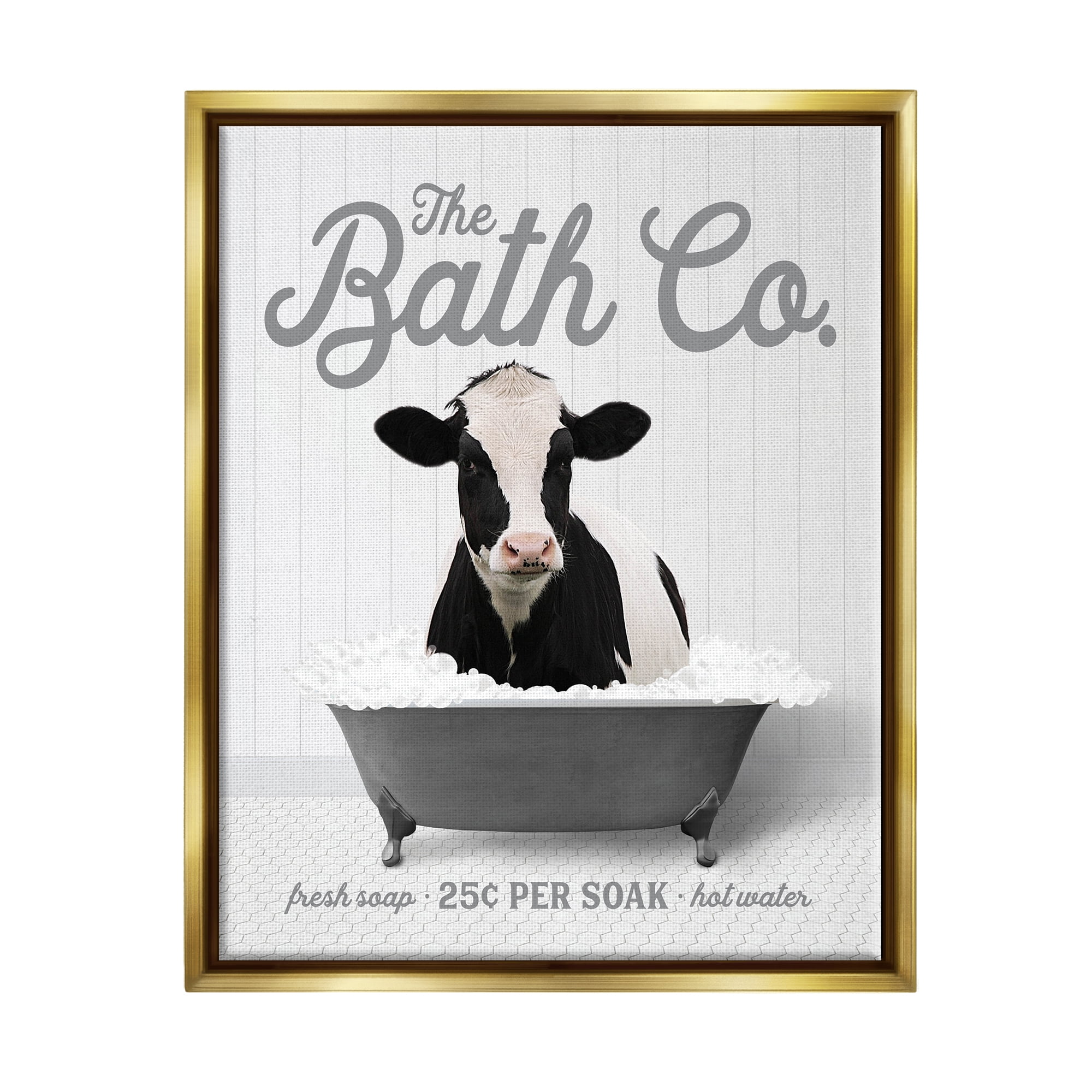 Stupell Industries Farmhouse Bathtub Bubbles Animals & Insects Painting Gold Floater Framed Art Print Wall Art, 17 x 21