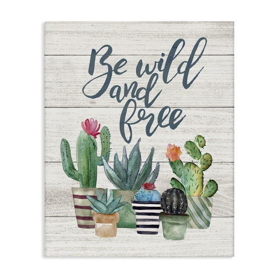 Stupell Industries Farmhouse Be Wild And Free Cactus Succulents Watercolor Canvas Art, 24 x 30, by Jo Moulton