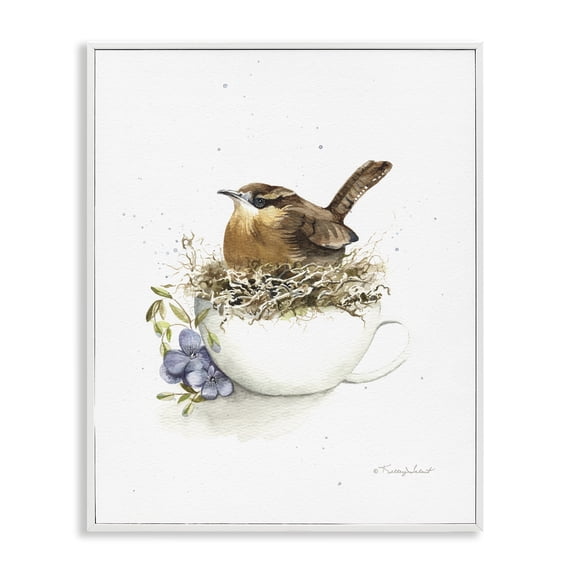 Stupell Industries Farmhouse Bird Nest in Teacup White Framed Giclee Art, 24 x 30, by Kelley Talent