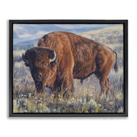 Stupell Industries Farmhouse Bison Grazing on Prairie Black Floating Frame Canvas Art, 31 x 25, by David Graham