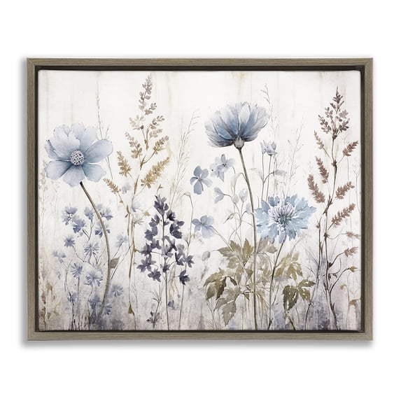 Stupell Industries Farmhouse Blue Nature Blossoms Brown Floating Frame Canvas Art, 21 x 17, by Sasha