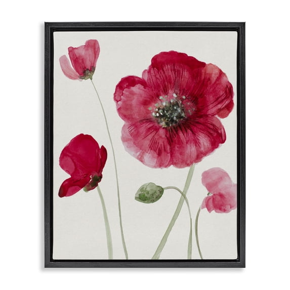 Stupell Industries Farmhouse Bold Red Poppies Blooming Black Floating Frame Canvas Art, 17 x 21, by Lanie Loreth