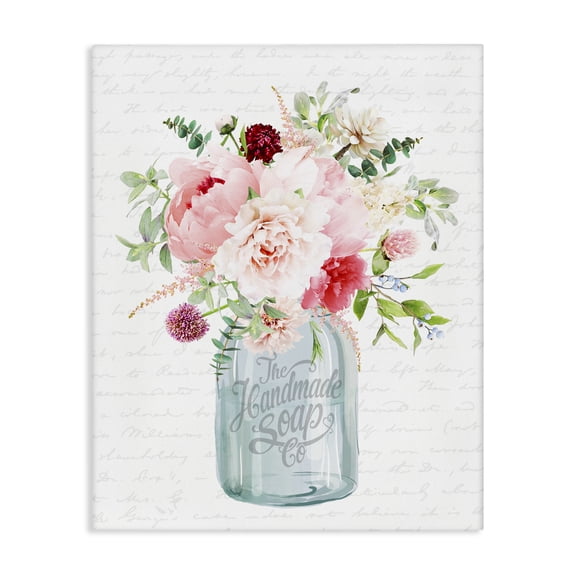 Stupell Industries Farmhouse Bright Pink Floral Bouquet Cursive Script Pattern Canvas Art, 16 x 20, by Lettered and Lined