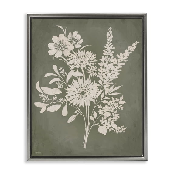 Stupell Industries Farmhouse Bunches of Wildflower Herbs Gray Floating Frame Canvas Art, 17 x 21, by Cat Thurman Designs