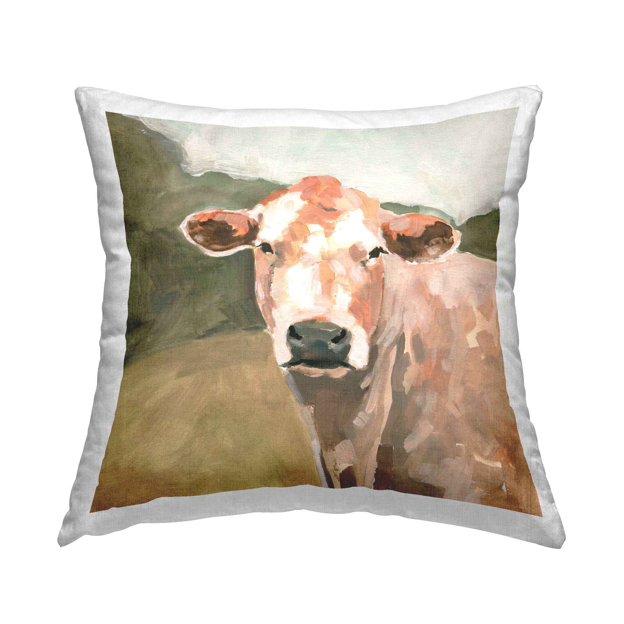 Stupell Industries Farmhouse Cattle Face Decorative Printed Throw Pillow, 18 x 18