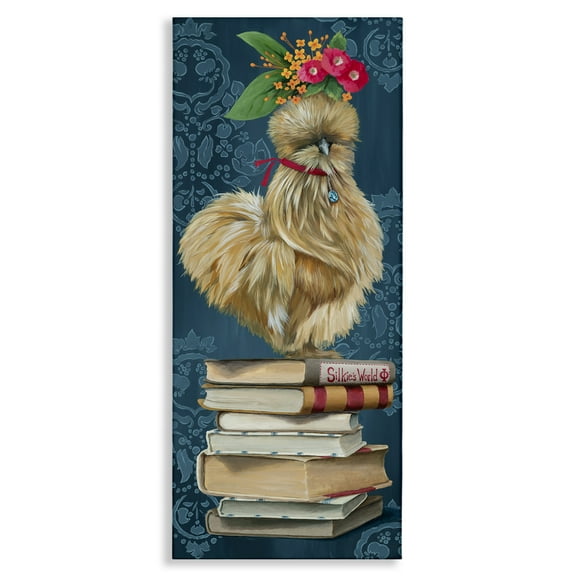 Stupell Industries Farmhouse Chicken on Bookstack Animals Painting Wrapped Canvas Canvas Art Print Wall Art, 17 x 40