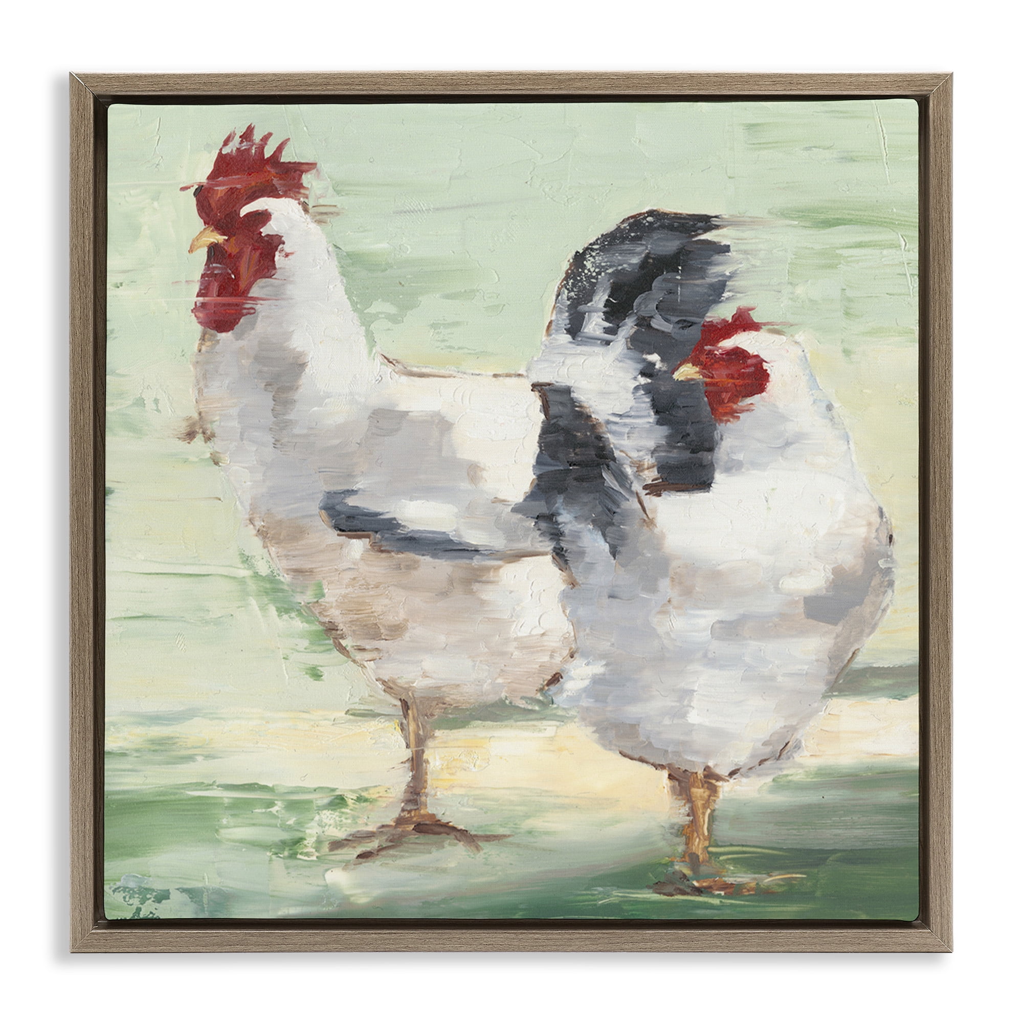 Stupell Industries Farmhouse Chickens Hens Painting Animals & Insects Painting Brown Floater Framed Canvas Art Print Wall Art, 25 x 25