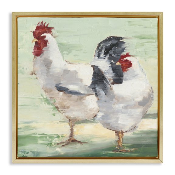 Stupell Industries Farmhouse Chickens Hens Painting Animals & Insects Painting Gold Floater Framed Canvas Art Print Wall Art, 18 x 18