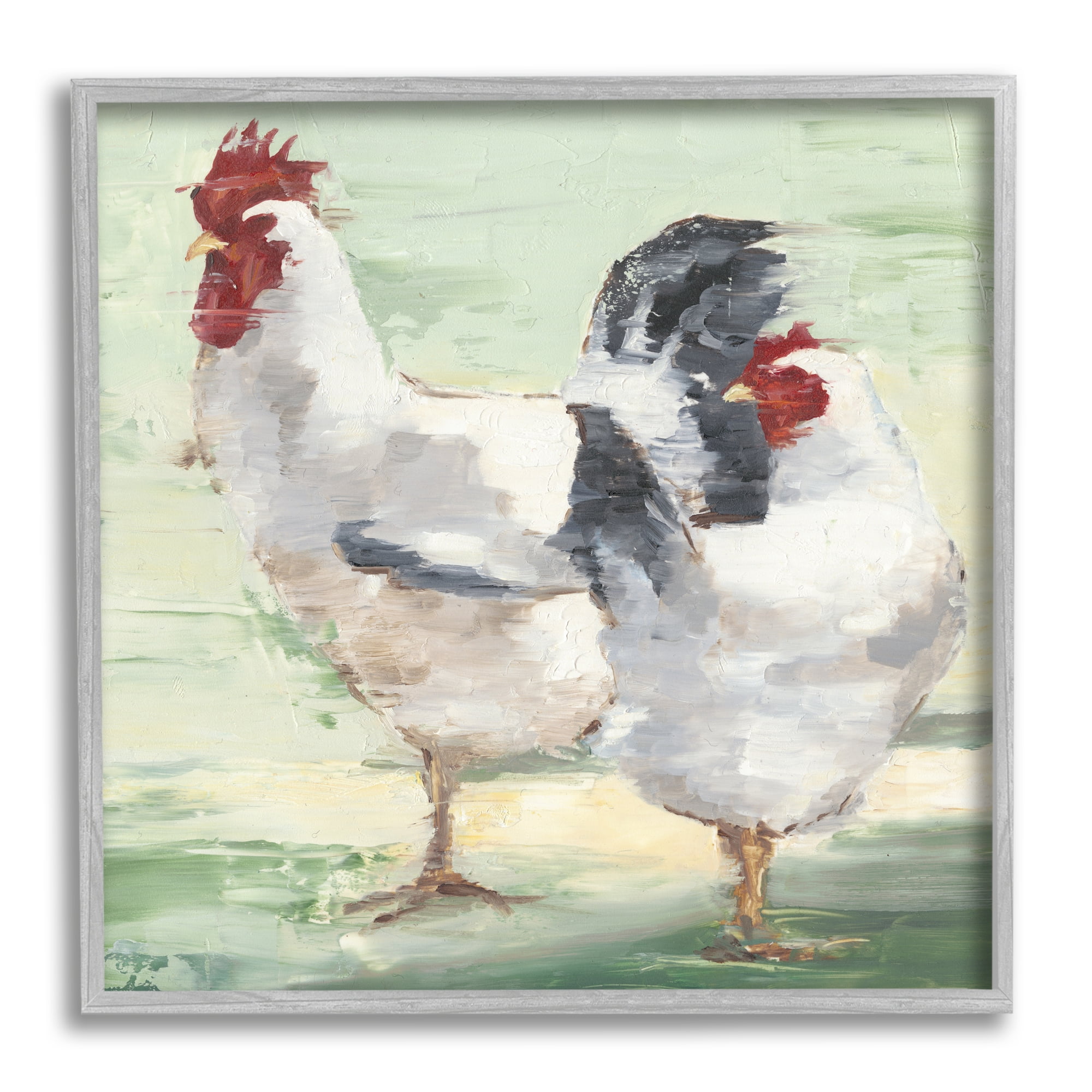 Stupell Industries Farmhouse Chickens Hens Painting Animals & Insects Painting Gray Framed Art Print Wall Art