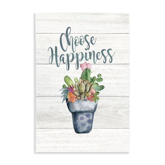 Stupell Industries Farmhouse Choose Happiness Cactus Succulents Watercolor Wall Plaque Art, 10 x 15, by Jo Moulton