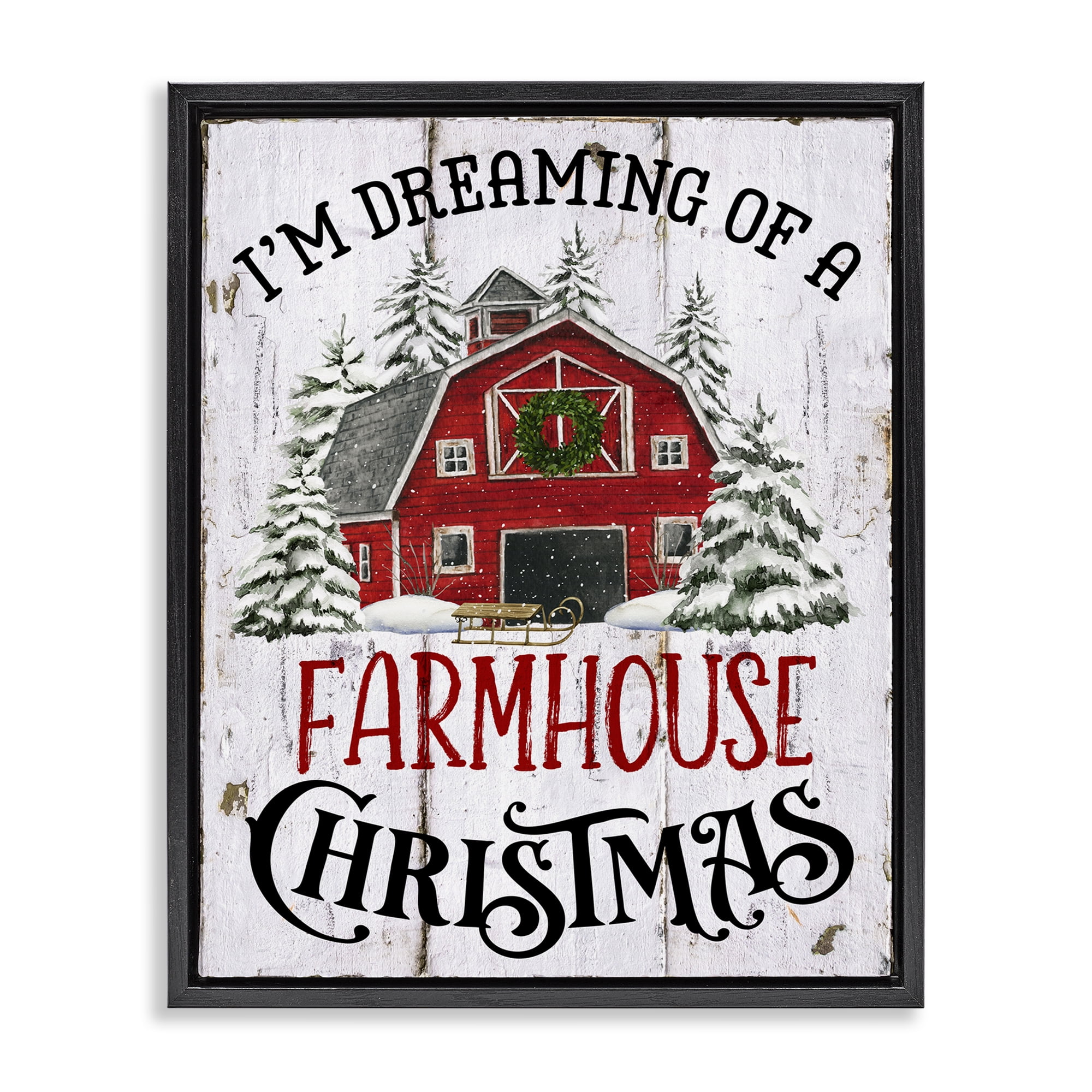 Stupell Industries Farmhouse Christmas Dreaming Holiday Painting Black Floater Framed Canvas Art Prints Wall Art, 17 x 21