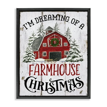 Stupell Industries Farmhouse Christmas Dreaming Holiday Painting Black Floater Framed Canvas Art Prints Wall Art, 17 x 21