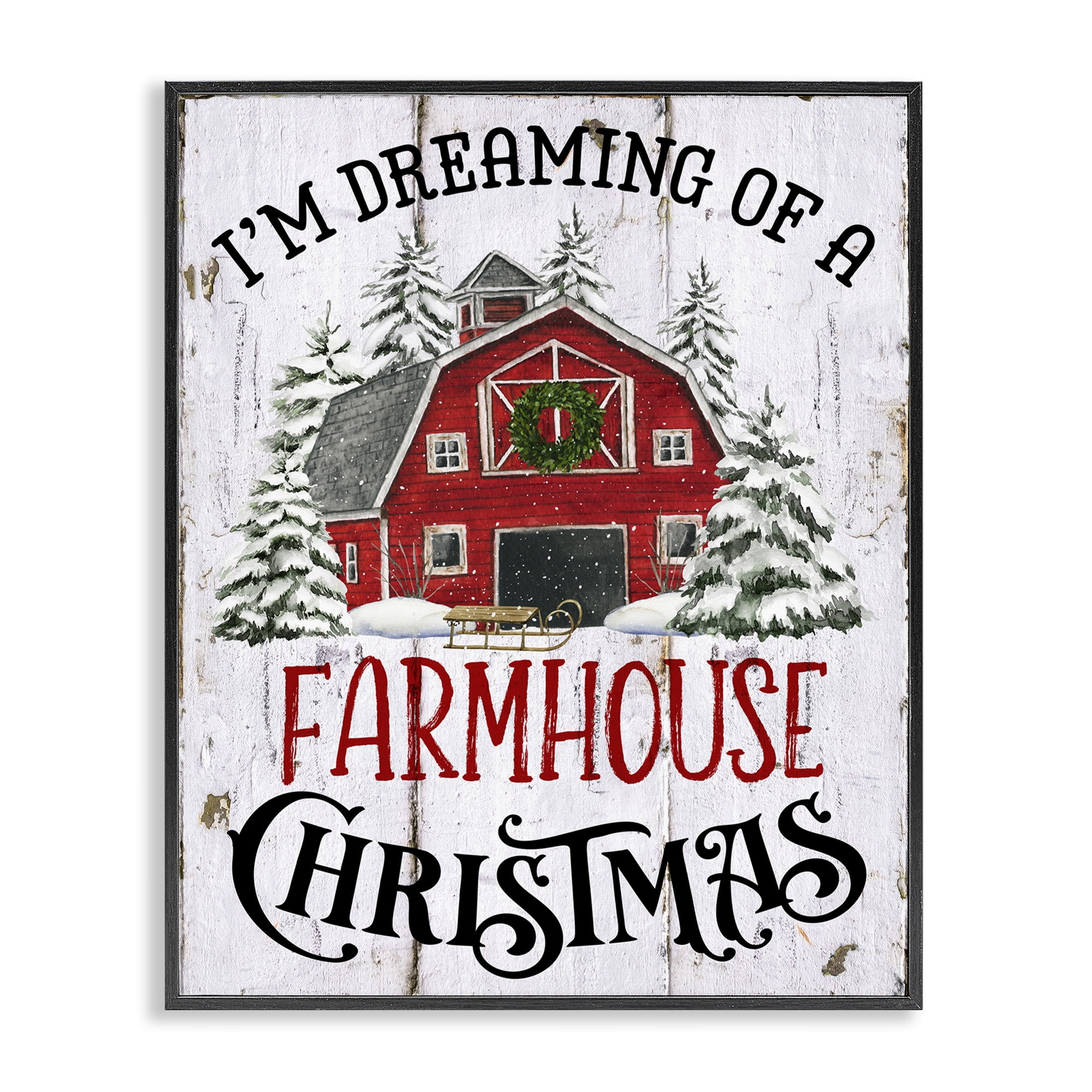 Stupell Industries Farmhouse Christmas Dreaming Holiday Painting Black Framed Art Prints Wall Art, 11 x 14
