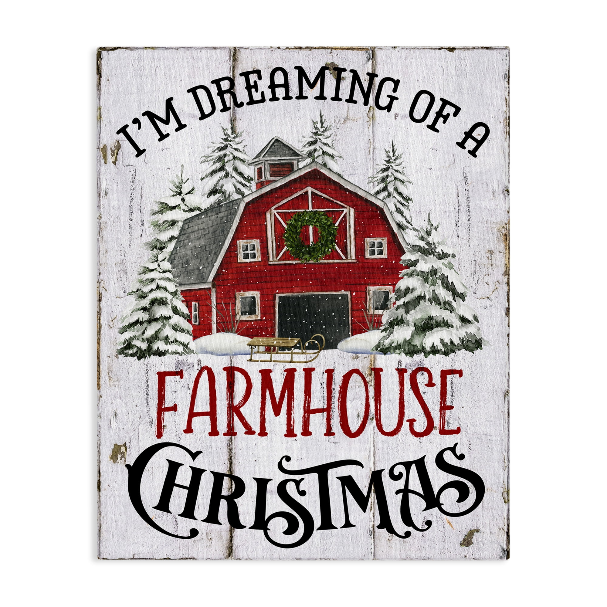 Stupell Industries Farmhouse Christmas Dreaming Holiday Painting Gallery Wrapped Canvas Art Prints Wall Art, 36 x 48
