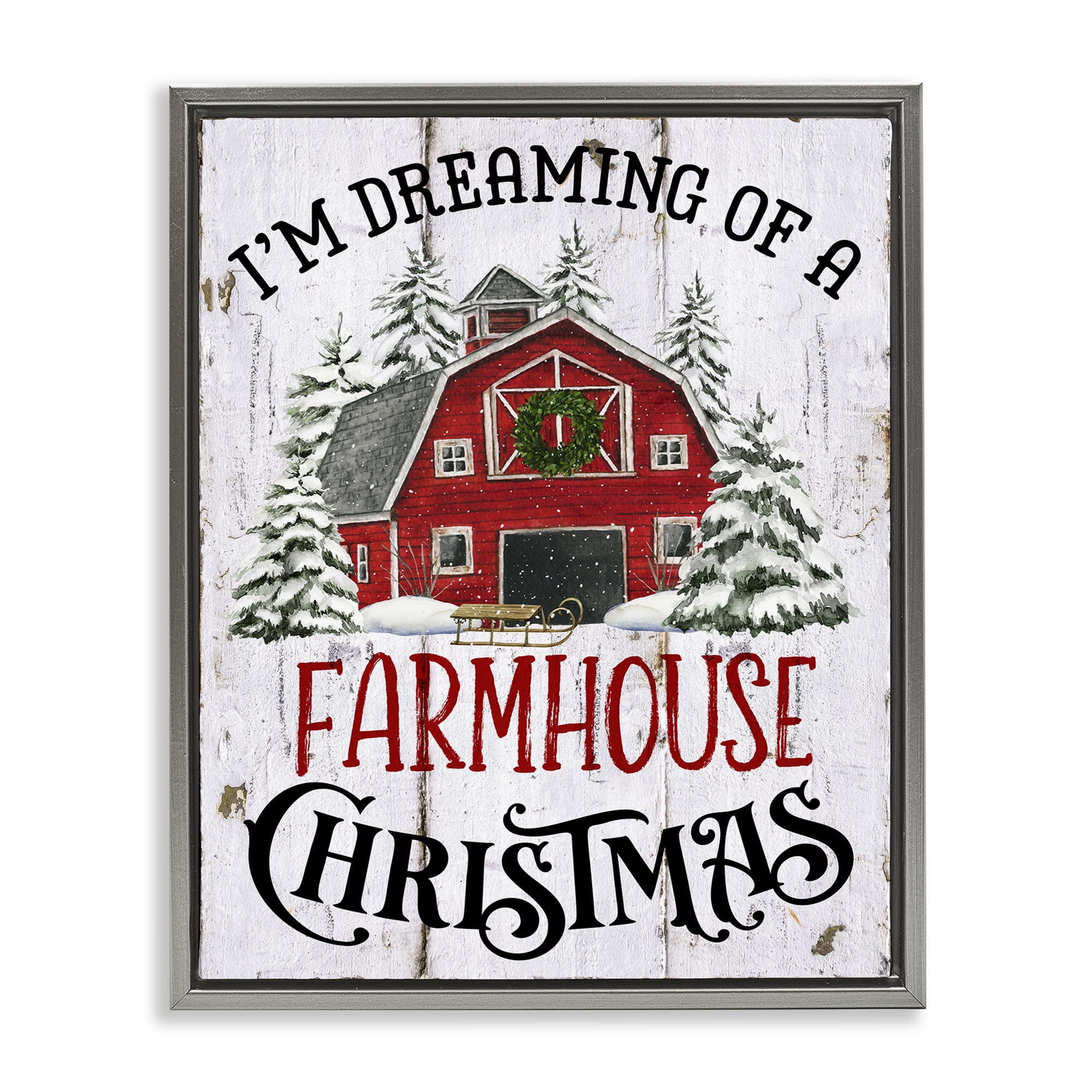 Stupell Industries Farmhouse Christmas Dreaming Holiday Painting Gray Floater Framed Canvas Art Prints Wall Art, 25 x 31