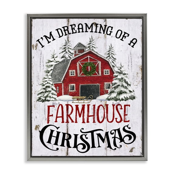 Stupell Industries Farmhouse Farmhouse Christmas Dreaming Gray Floating Frame Canvas Art, 25 x 31, by Creatif Belle