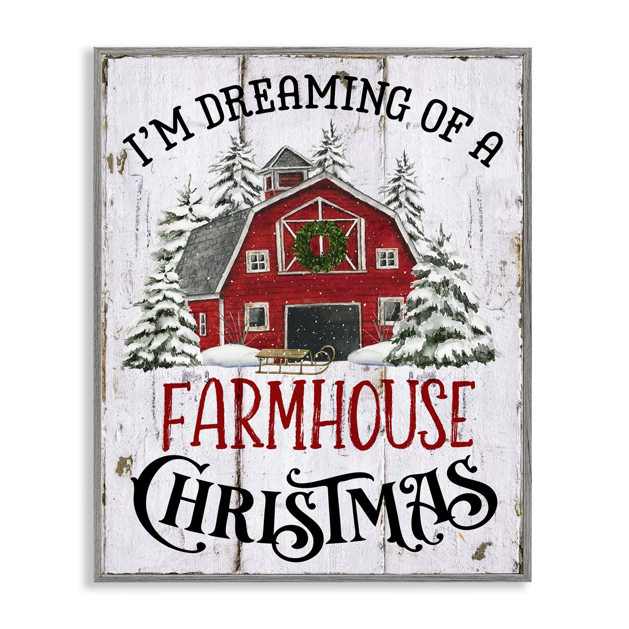 Stupell Industries Farmhouse Christmas Dreaming Holiday Painting Gray Framed Art Prints Wall Art, 24 x 30