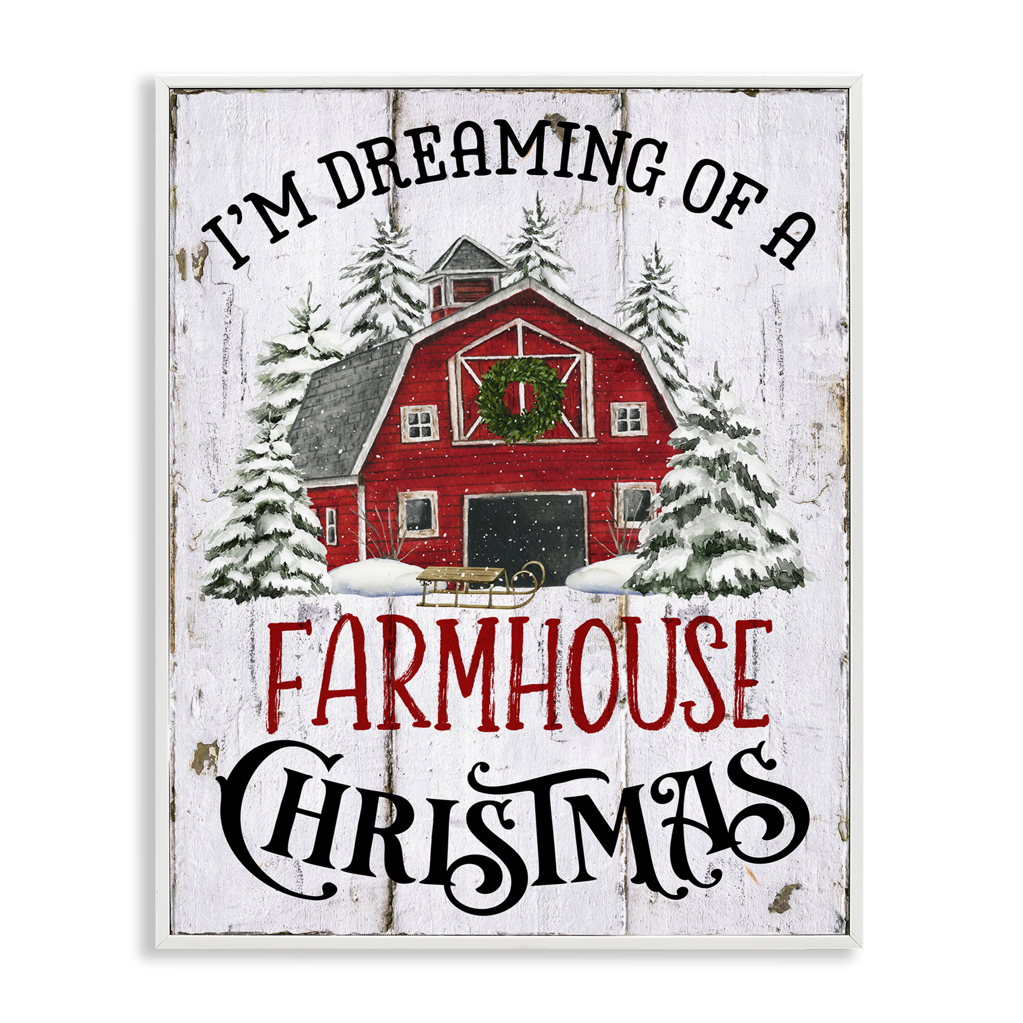 Stupell Industries Farmhouse Christmas Dreaming Holiday Painting White Framed Art Prints Wall Art, 16 x 20