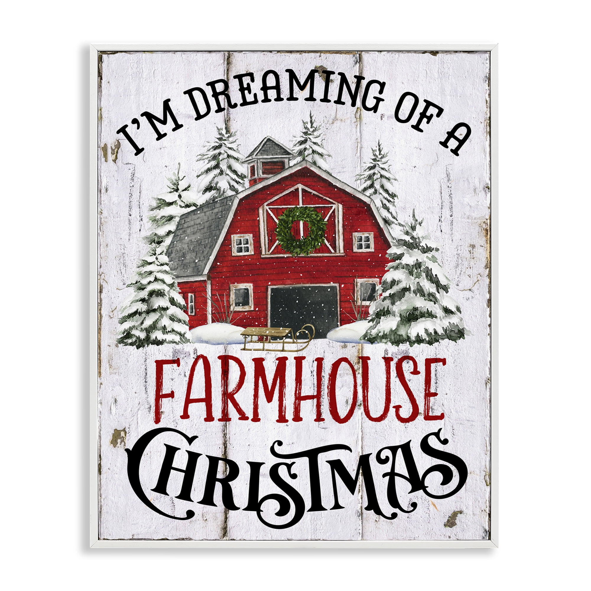 Stupell Industries Farmhouse Christmas Dreaming Holiday Painting White Framed Art Prints Wall Art, 24 x 30