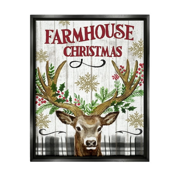 Stupell Industries Farmhouse Christmas with Plaid Holiday Painting Black Floater Framed Canvas Art Print Wall Art, 25 x 31
